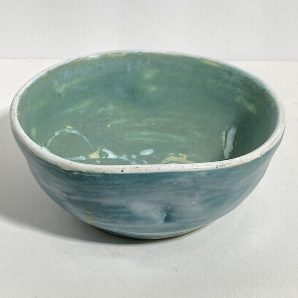 Dan Eash Pottery PA Handmade Decorative Abstract Green Glazed Stoneware Bowl 5in - Picture 5 of 13